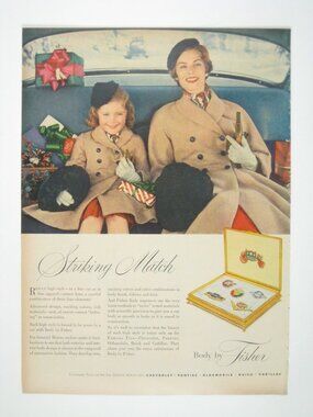 Vintage 1950s Mother Daughter Matching Furry Cuffs Christmas Presents Car Fisher